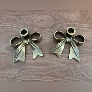 Brass Gold Bow Tapered Candle Holders - Brand New